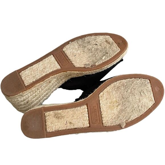 LAUREN RALPH LAUREN Linen Carlynda Wedge Espadrilles Sandals Black 8.5 - Picture 7 of 12